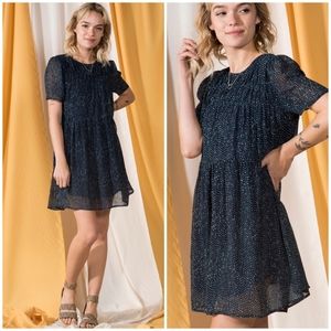 VERY J Nordstrom Navy Blue Ditty Dots Short Babydoll Dress